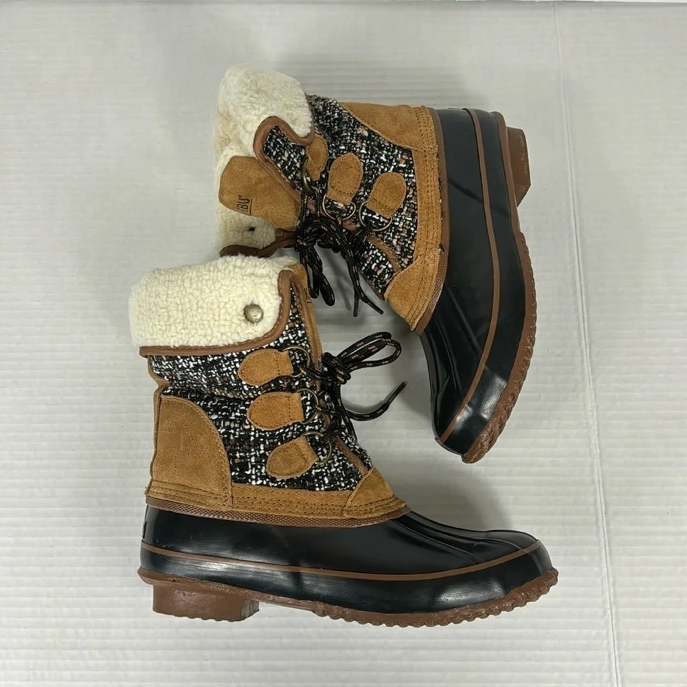 Khombu Women's 7M Duck Winter Boot Brown Tweed Jenna Lace‎ Up